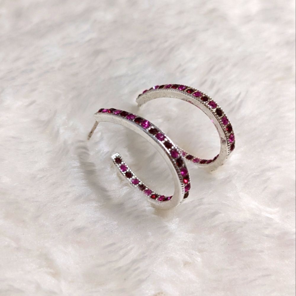 Vintage Silvertone/Pink Acrylic and Pink Rhinestone Pierced Earrings (2) Pair - Picture 12 of 14